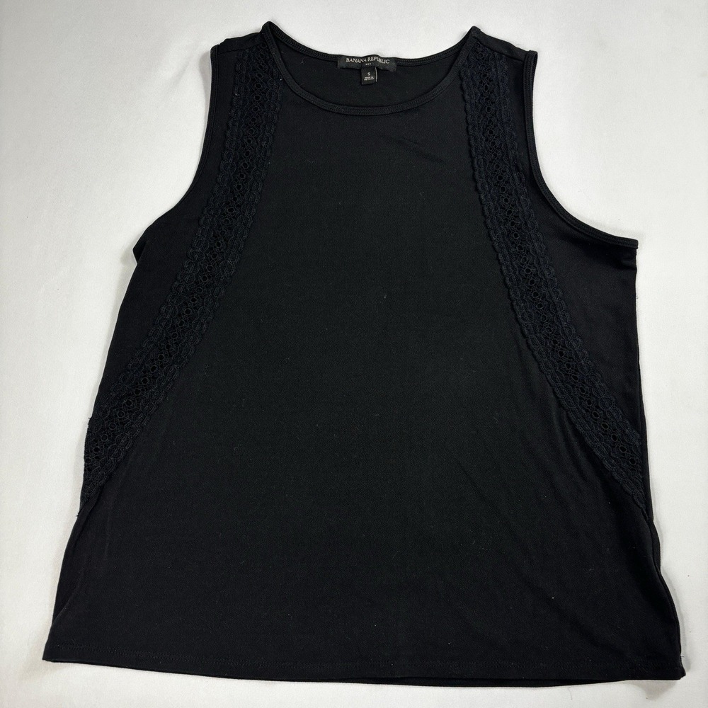 Banana Republic Luxespun Womens Small Sleeveless Tank Blouse Crew Neck Black